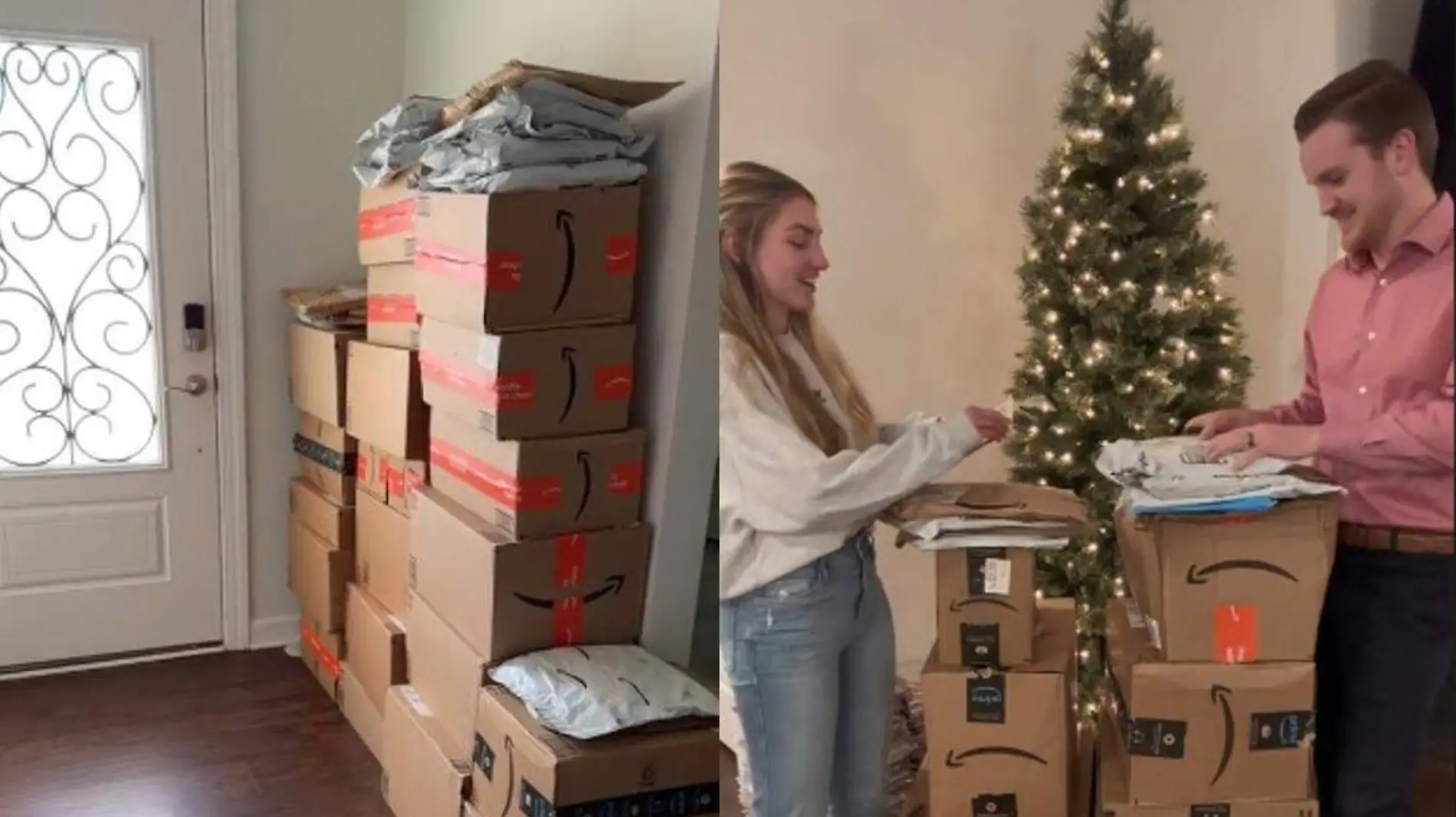 Joven recibe cajas de amazon